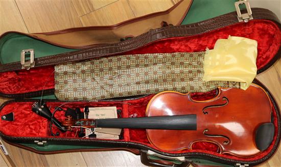 A 20th century violin, by C. A. Gotz Jnr for Schott, West Germany, model no. 106, 1974, L 355.5cm (body)